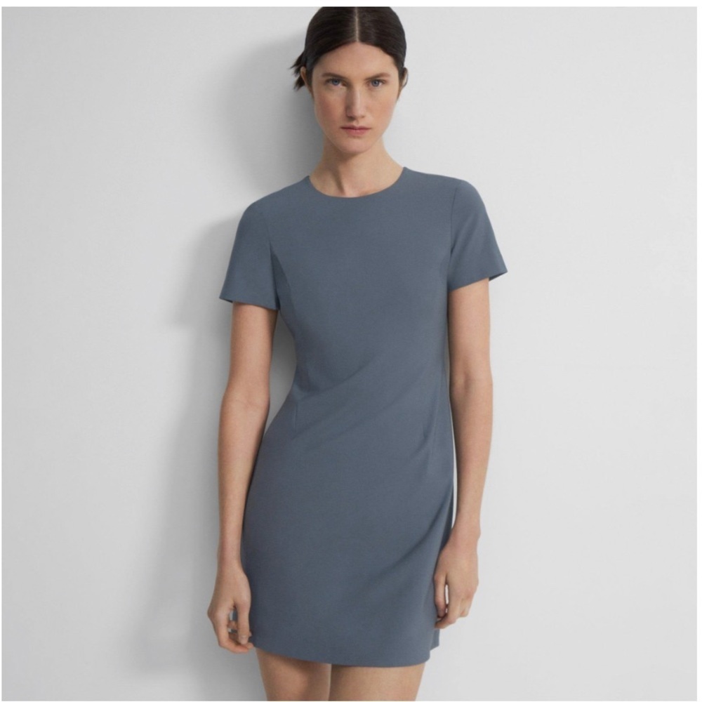Theory Slate Blue Short Sleeve Shift Dress